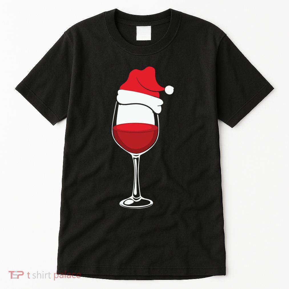 Christmas Wine Glasses Santa Hat Tall T-Shirt