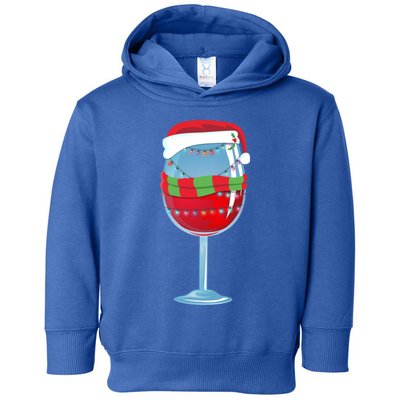 Christmas Wine Glass With Santa Hat Red Wine Great Gift Toddler Hoodie