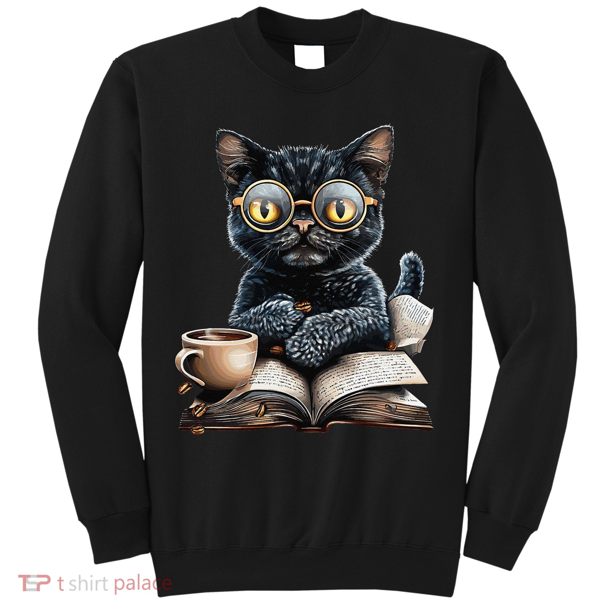 Cat With Glasses Coffee Book Lover Sweatshirt