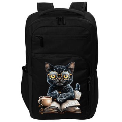Cat With Glasses Coffee Book Lover Impact Tech Backpack
