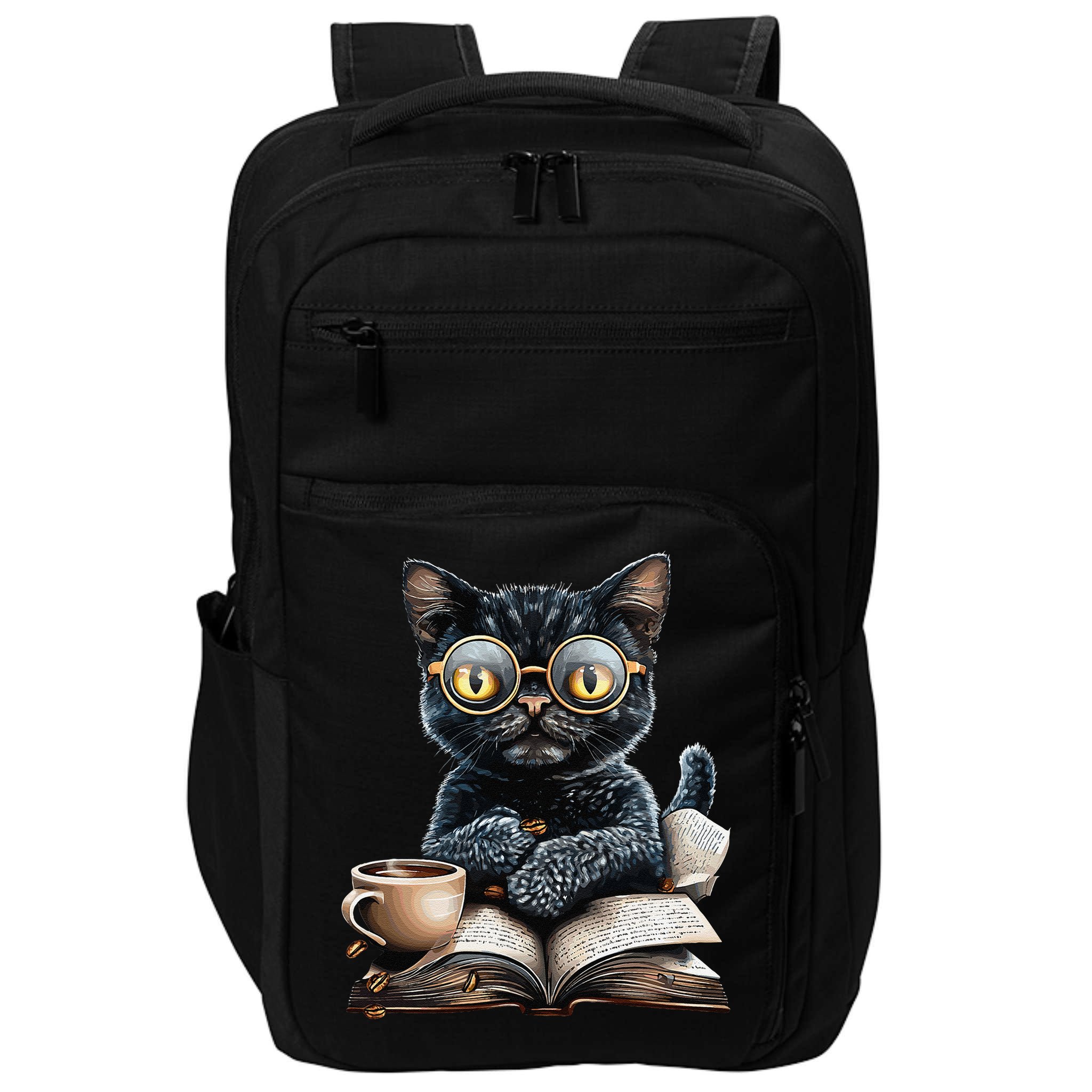 Cat With Glasses Coffee Book Lover Impact Tech Backpack