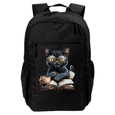 Cat With Glasses Coffee Book Lover Backpack