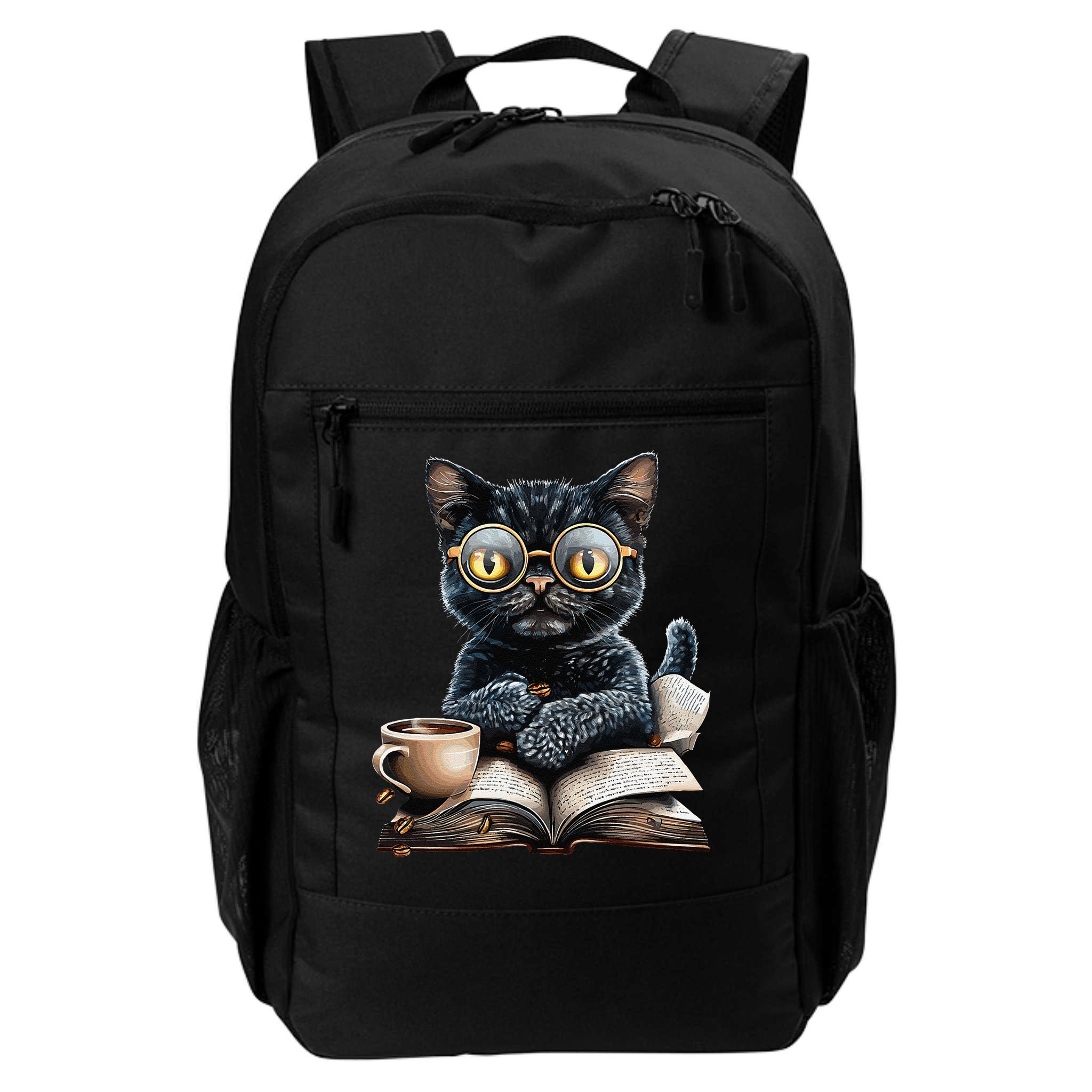 Cat With Glasses Coffee Book Lover Backpack