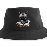 Cat With Glasses Coffee Book Lover Sustainable Bucket Hat