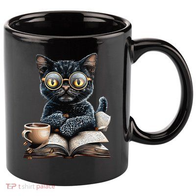 Cat With Glasses Coffee Book Lover 11oz C Handle Ceramic Mug
