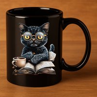 Cat With Glasses Coffee Book Lover 11oz C Handle Ceramic Mug
