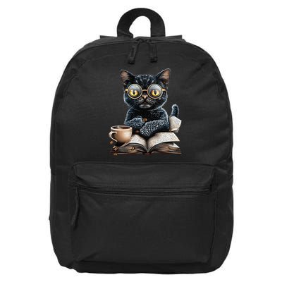 Cat With Glasses Coffee Book Lover 16 in Basic Backpack