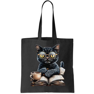 Cat With Glasses Coffee Book Lover Bag