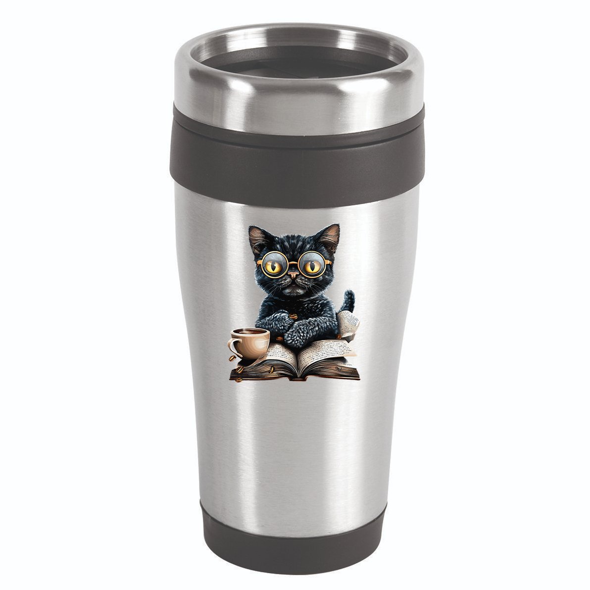 Cat With Glasses Coffee Book Lover 16oz Travel Tumbler