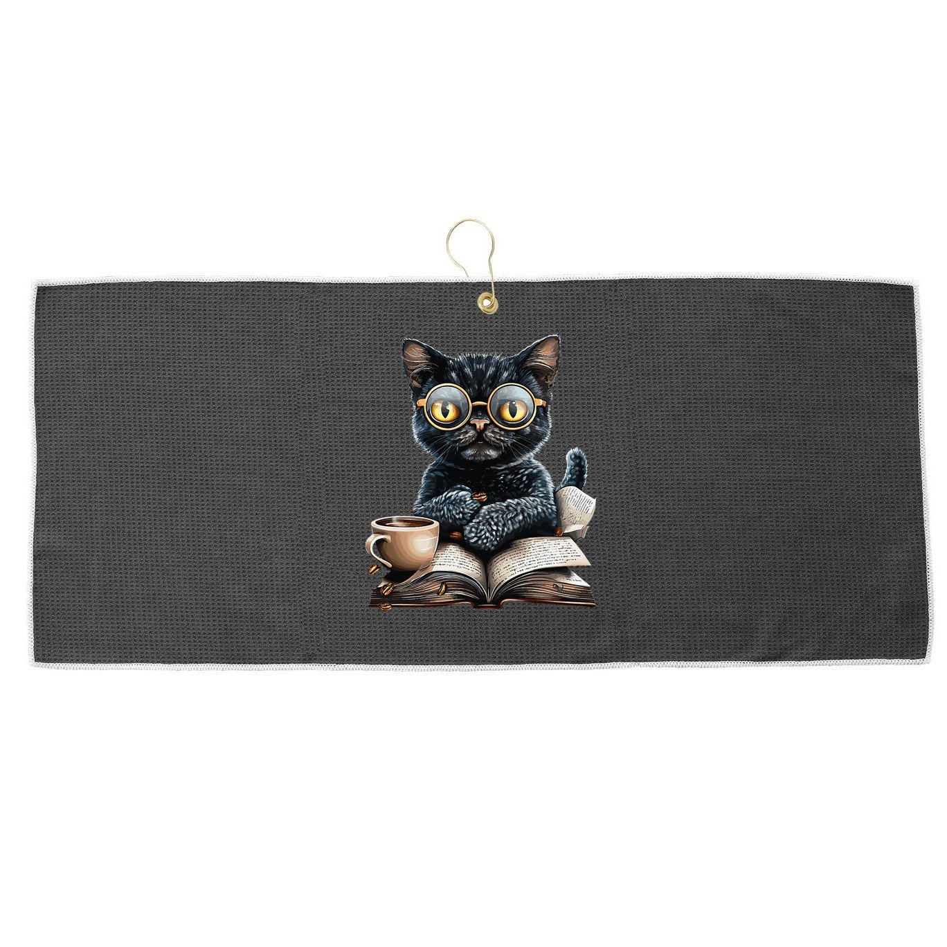 Cat With Glasses Coffee Book Lover Large Microfiber Waffle Golf Towel