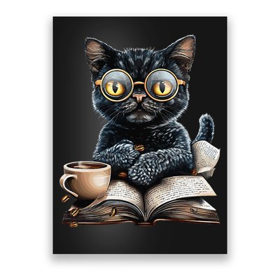 Cat With Glasses Coffee Book Lover Poster