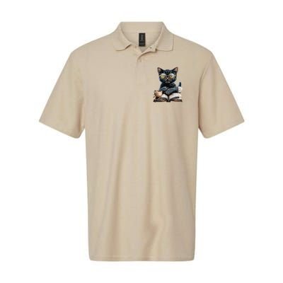 Cat With Glasses Coffee Book Lover Polo