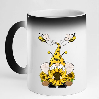 Cute Winged Gnome Summer Gnome Sunflower Gnome And Bee Gift 11oz Black Color Changing Mug