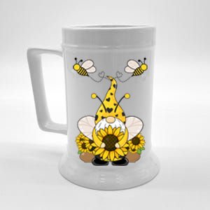 Cute Winged Gnome Summer Gnome Sunflower Gnome And Bee Gift Beer Stein