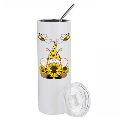 Cute Winged Gnome Summer Gnome Sunflower Gnome And Bee Gift Stainless Steel Tumbler