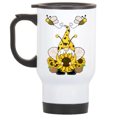 Cute Winged Gnome Summer Gnome Sunflower Gnome And Bee Gift Stainless Steel Travel Mug