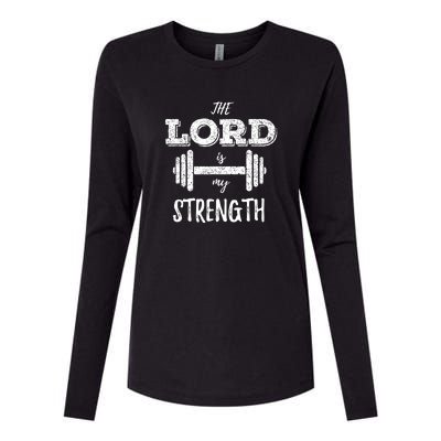 Christian Workout Gym Lord Is My Strength Womens Cotton Relaxed Long Sleeve T-Shirt