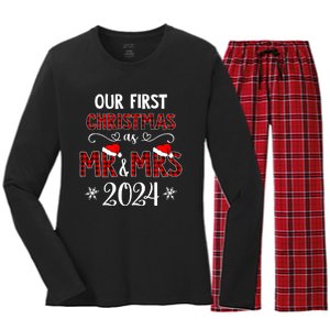 Couple Wife Husband Xmas Our First Christmas As Mr Mrs 2024 Women's Long Sleeve Flannel Pajama Set 