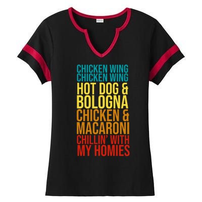 Chicken Wing Hot Dog Macaroni and Chilin With My Homies Ladies Halftime Notch Neck Tee