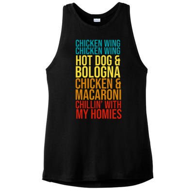 Chicken Wing Hot Dog Macaroni and Chilin With My Homies Ladies PosiCharge Tri-Blend Wicking Tank