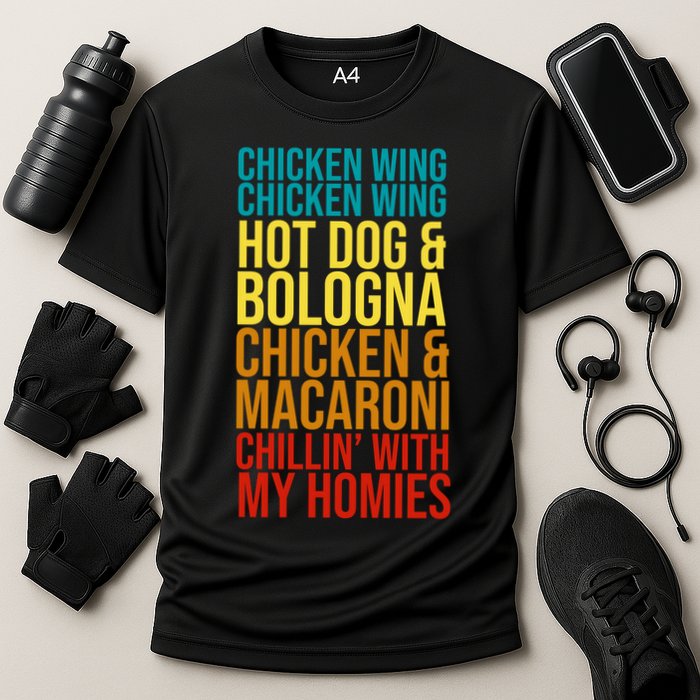 Chicken Wing Hot Dog Macaroni and Chilin With My Homies Cooling Performance Crew T-Shirt
