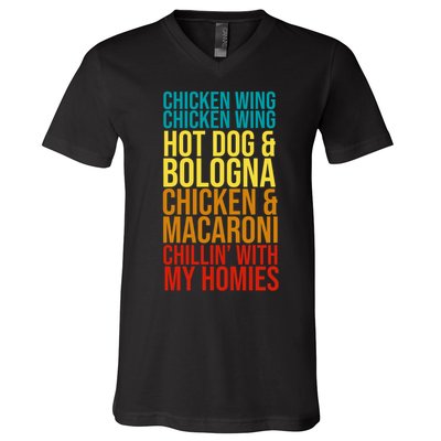 Chicken Wing Hot Dog Macaroni and Chilin With My Homies V-Neck T-Shirt