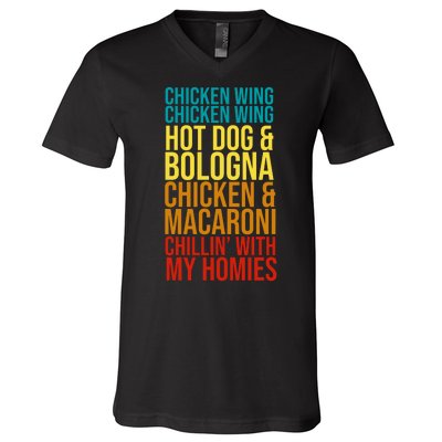 Chicken Wing Hot Dog Macaroni and Chilin With My Homies V-Neck T-Shirt