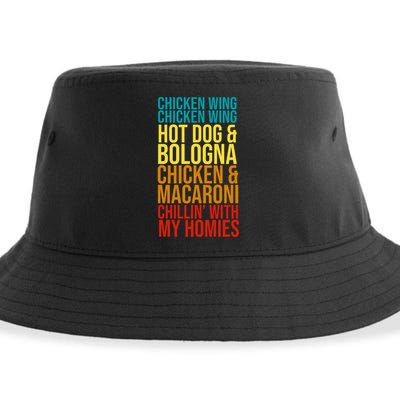 Chicken Wing Hot Dog Macaroni and Chilin With My Homies Sustainable Bucket Hat