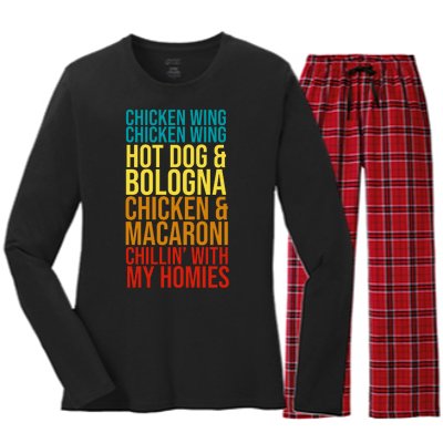 Chicken Wing Hot Dog Macaroni and Chilin With My Homies Women's Long Sleeve Flannel Pajama Set 