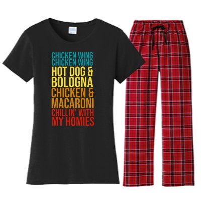 Chicken Wing Hot Dog Macaroni and Chilin With My Homies Women's Flannel Pajama Set