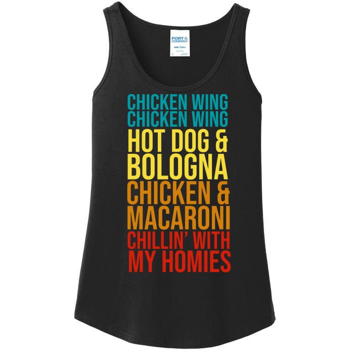 Chicken Wing Hot Dog Macaroni and Chilin With My Homies Ladies Essential Tank