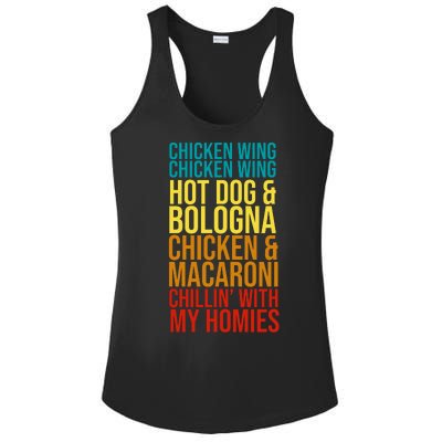 Chicken Wing Hot Dog Macaroni and Chilin With My Homies Ladies PosiCharge Competitor Racerback Tank