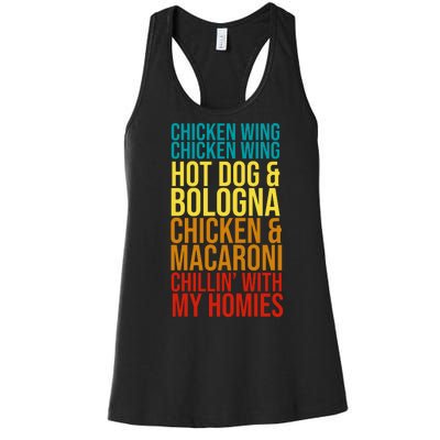 Chicken Wing Hot Dog Macaroni and Chilin With My Homies Women's Racerback Tank