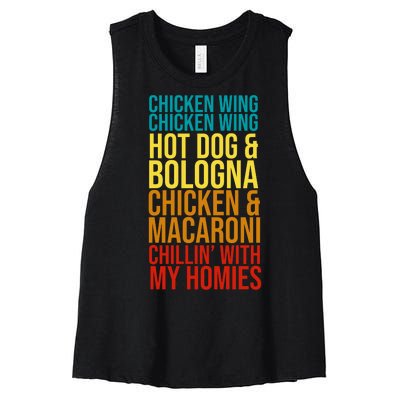 Chicken Wing Hot Dog Macaroni and Chilin With My Homies Women's Racerback Cropped Tank