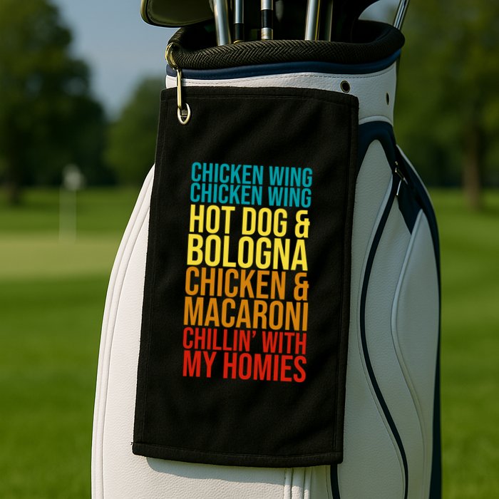 Chicken Wing Hot Dog Macaroni and Chilin With My Homies Golf Towel