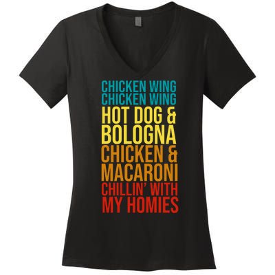 Chicken Wing Hot Dog Macaroni and Chilin With My Homies Women's V-Neck T-Shirt