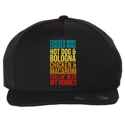 Chicken Wing Hot Dog Macaroni and Chilin With My Homies Wool Snapback Cap