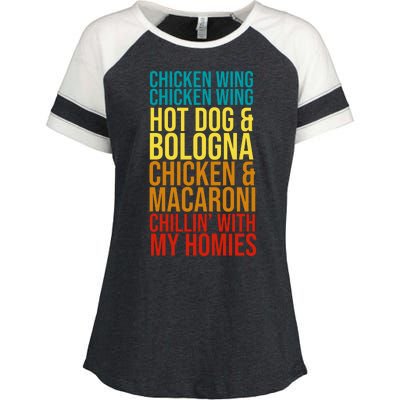 Chicken Wing Hot Dog Macaroni and Chilin With My Homies Enza Ladies Jersey Colorblock Tee