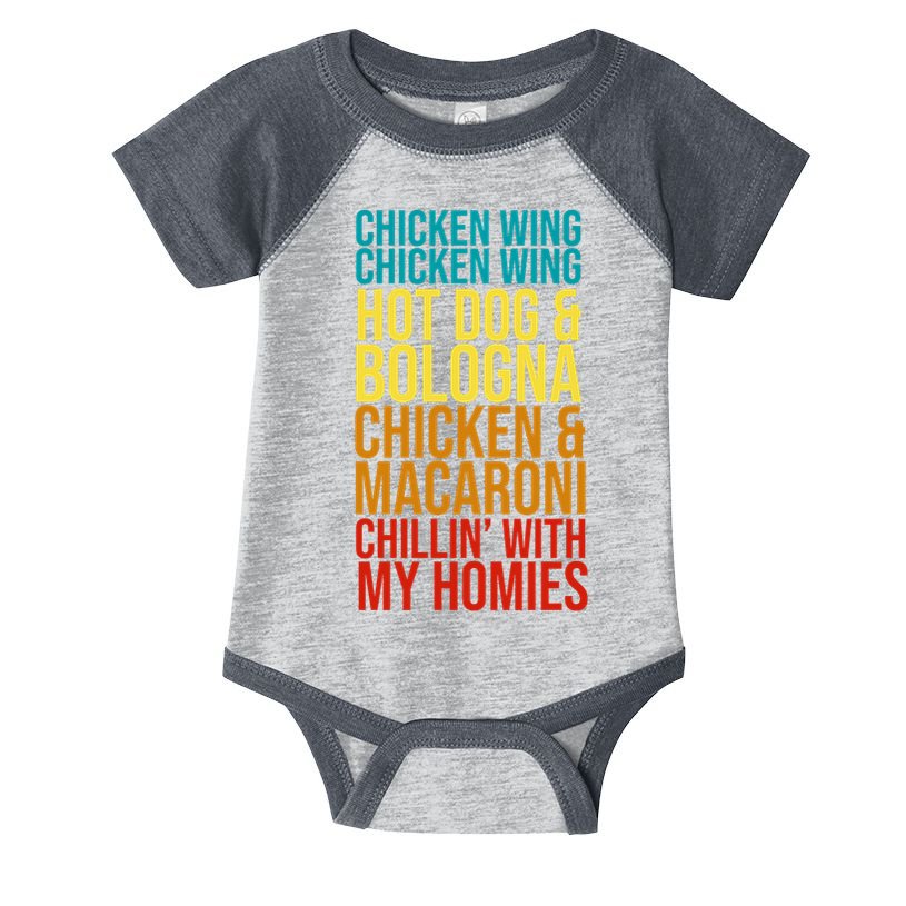 Chicken Wing Hot Dog Macaroni and Chilin With My Homies Infant Baby Jersey Bodysuit