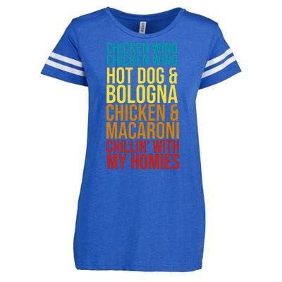 Chicken Wing Hot Dog Macaroni and Chilin With My Homies Enza Ladies Jersey Football T-Shirt