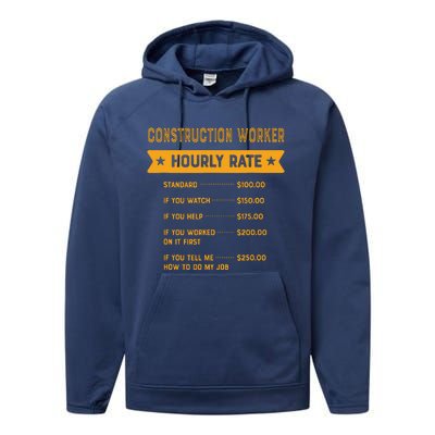 Construction Worker Hourly Rate Labour Day Foreman Performance Fleece Hoodie