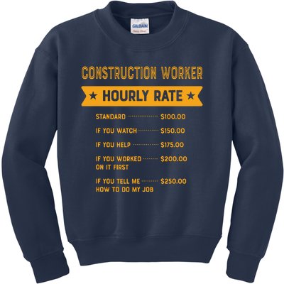 Construction Worker Hourly Rate Labour Day Foreman Kids Sweatshirt