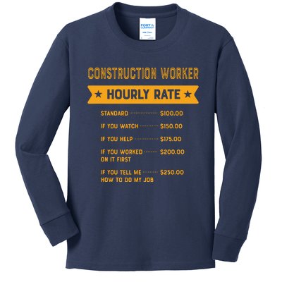 Construction Worker Hourly Rate Labour Day Foreman Kids Long Sleeve Shirt