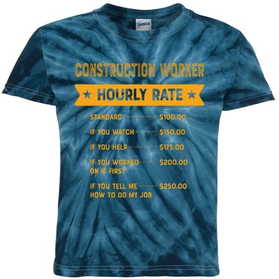 Construction Worker Hourly Rate Labour Day Foreman Kids Tie-Dye T-Shirt