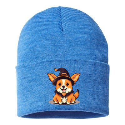 Corgi Witch Halloween Corgi Meaningful Gift Sustainable Knit Beanie