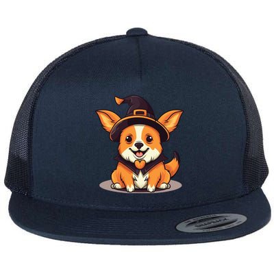 Corgi Witch Halloween Corgi Meaningful Gift Flat Bill Trucker Hat