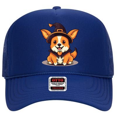 Corgi Witch Halloween Corgi Meaningful Gift High Crown Mesh Back Trucker Hat