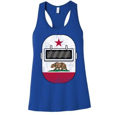 California Welders Helmet California Flag Welding Fabricator Funny Gift Women's Racerback Tank