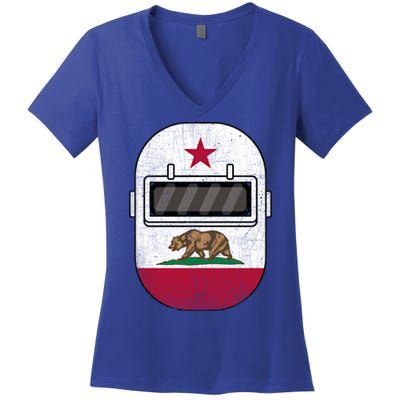 California Welders Helmet California Flag Welding Fabricator Funny Gift Women's V-Neck T-Shirt