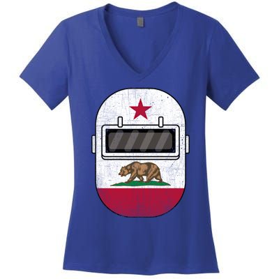 California Welders Helmet California Flag Welding Fabricator Funny Gift Women's V-Neck T-Shirt